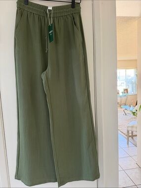 HALARA Olive Green Wide-Leg Elastic Waist Pants